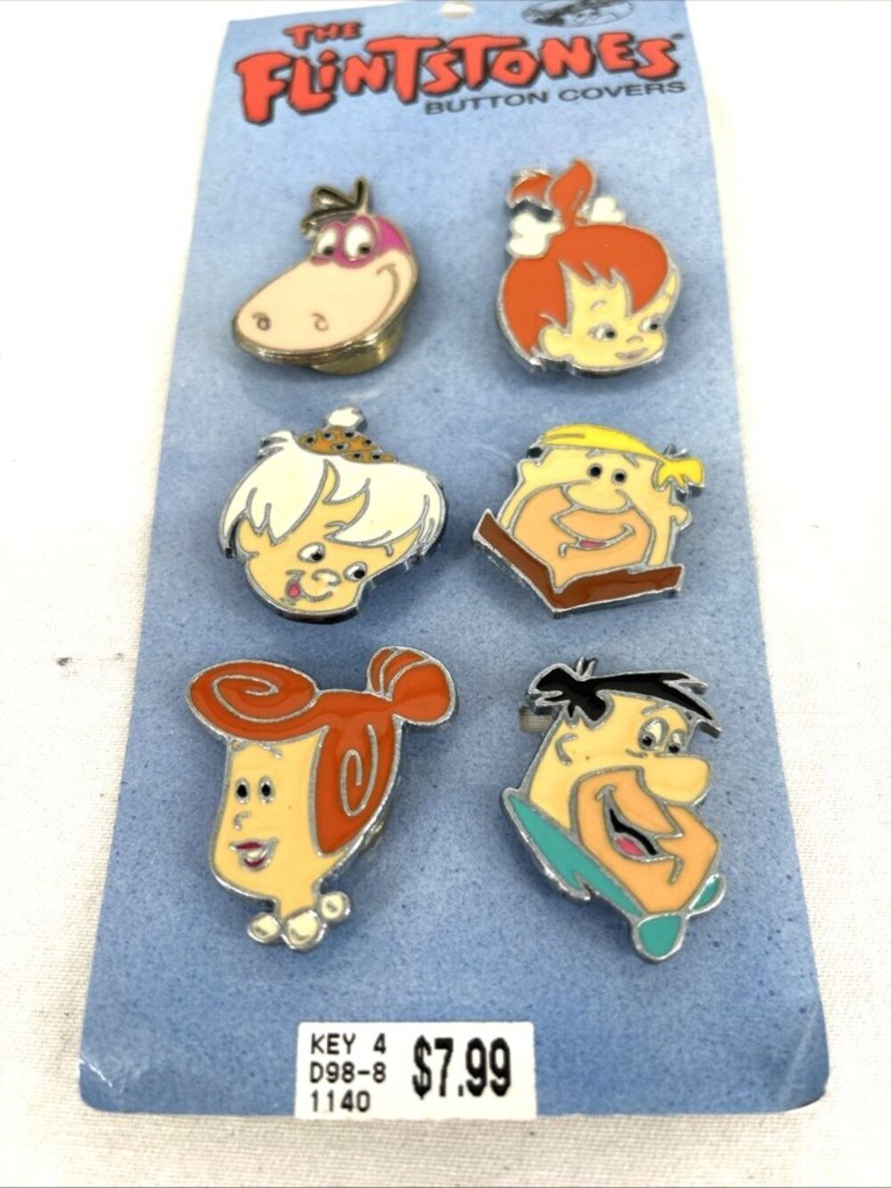 Flintstones Button Covers Enamel Hanna Barbera Cartoon 1994 Pebbles Bam Bam Fred - Picture 2 of 5